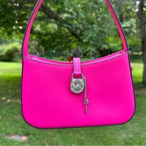 Michael Kors Pink Crescent Shoulder Bag with Logo Charm